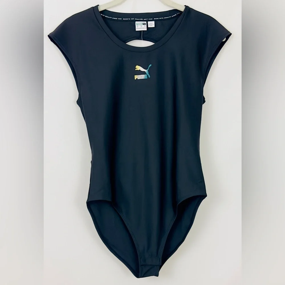 PUMA -Crystal Galaxy Women's Black Bodysuit with open back & snap crotc… - Picture 3 of 12